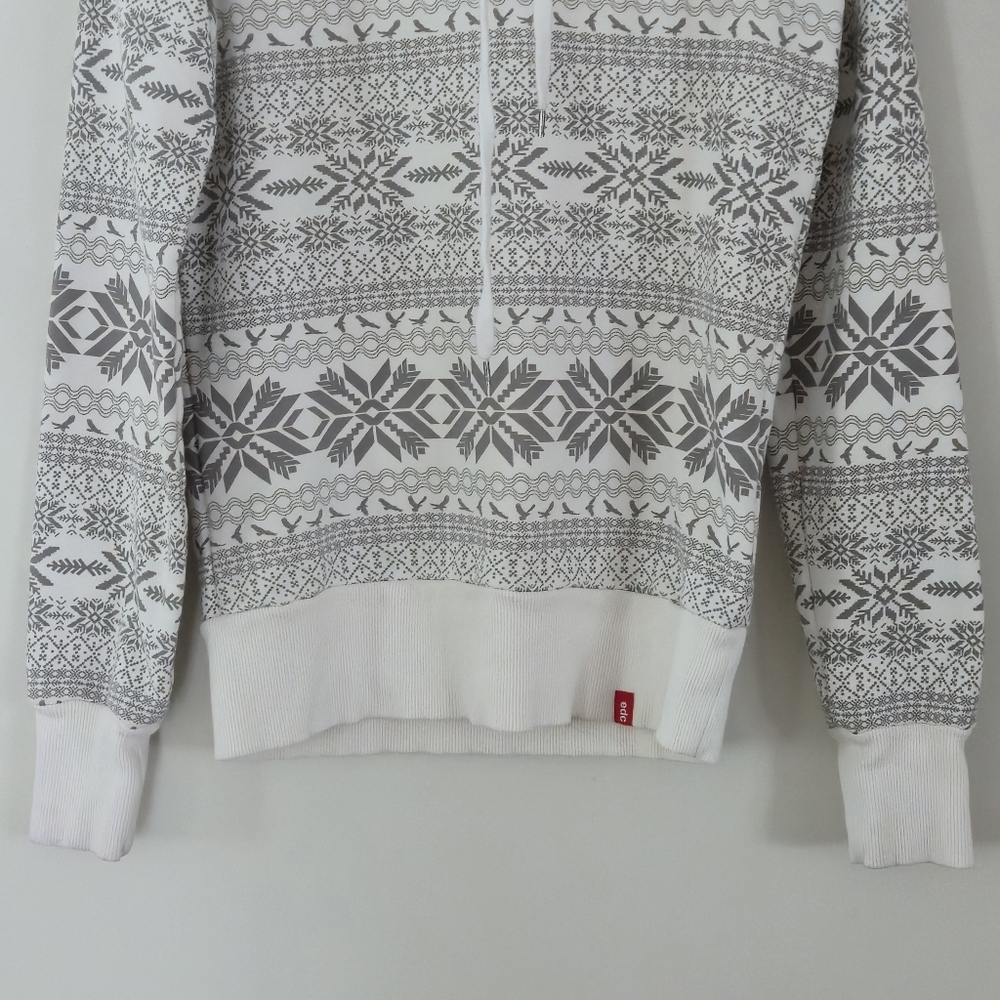 Edc Medium Nordic Hoodie Grey White Pattern Pullover Soft Cotton Blend Casual - Picture 3 of 14